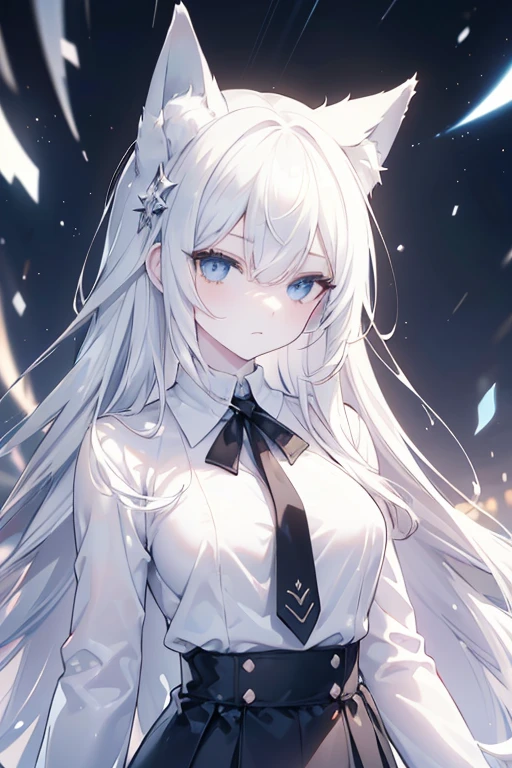 {{{{masterpiece}}}}, {{{hyper detailed}}}, {{{highres}}}, {{good anatomy}}, (((best quality))), ((an extremely delicate and beautiful)), {{an extremely detailed and delicate}}, {8k cg wallpaper}, {stunning art}, {{illustration}}, {amazing}, original, mature, ((half-body shot)), ((pale skin)), intricate, (depth of field), highly detailed body, (((masterpiece))), (extremely high quality artwork), detailed face, masterwork, best quality, incredibly absurdness, ((best quality)), (ultra-detailed), (beautiful detailed eyes), (((Galaxy eyes))), ((bored eyes)), Helf-lid eyes, hyper intricate, extremely detailed girl, beautiful detailed eyes, vibrant eyes, ray tracing, [[[vibrant colors]]], from waist up, girl, sharp focus, [[best quality]], illustration, dynamic angle, depth of field, dynamic light, 1girl, ((split hair, very long hair, straight hair)), black and white hair, multicolored hair, silky hair, dynamic hair, medium breasts, (blue eyes), sharp eyes, long eyelashes, ((white shirt)), black tie, anime ears, long animal ears, fox ears, casual shirt, frown, bored expression, dynamic lights, god rays, cinematic lightning, (ultra-detailed:1.3), cloudy background, concrete floor
(magazine:1.3), (cover-style:1.3), fashionable, woman, vibrant, outfit, posing, front, colorful, dynamic, background, elements, confident, expression, holding, statement, accessory, majestic, coiled, around, touch, scene, text, cover, bold, attention-grabbing, title, stylish, font, catchy, headline, larger, striking, modern, trendy, focus, fashion,