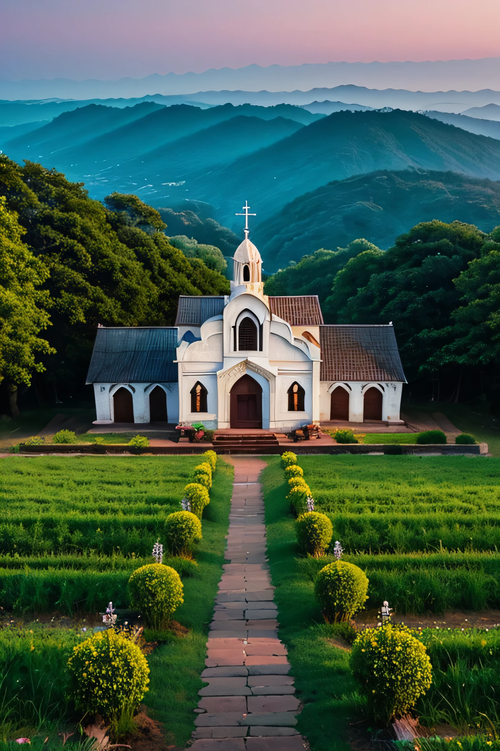 Indian Church with a beautiful scenery during dawn