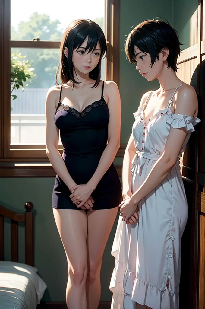lingeries, short bob hair , nice body , sitting with hand holding ground, smile, big eyes, sparkling,