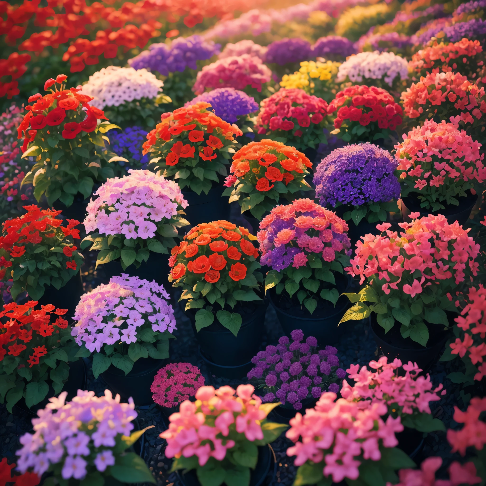 a close up of a planter with red flowers in a garden, lobelia, red and magenta flowers, ❤🔥🍄🌪, ( visually stunning, salvia, very stylized, purple and red flowers, very colourful, purple and scarlet colours, beautiful composition, beutiful!, by Albert Bertelsen, highly colorful, nice deep colours, red flowers