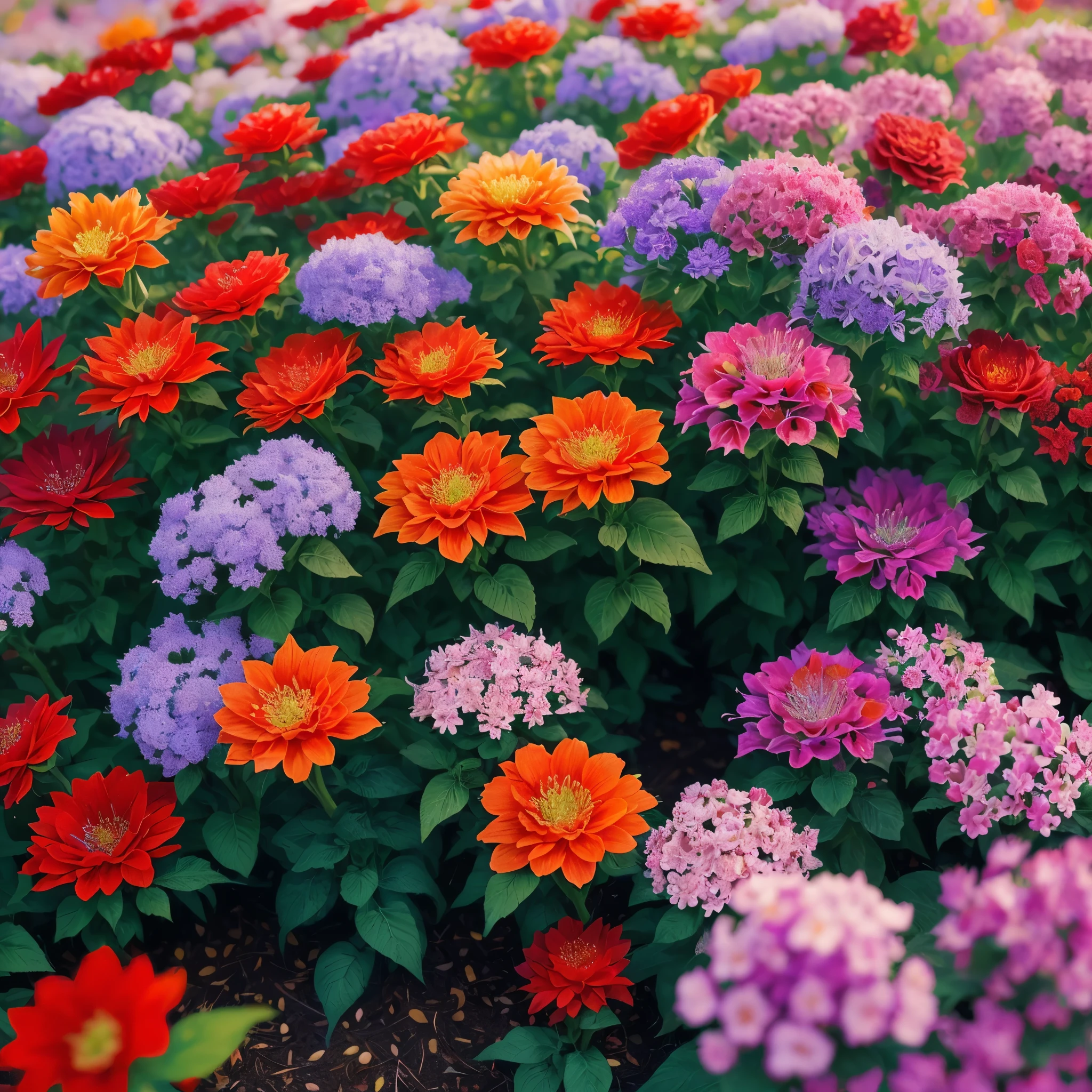 a close up of a planter with red flowers in a garden, lobelia, red and magenta flowers, ❤🔥🍄🌪, ( visually stunning, salvia, very stylized, purple and red flowers, very colourful, purple and scarlet colours, beautiful composition, beutiful!, by Albert Bertelsen, highly colorful, nice deep colours, red flowers