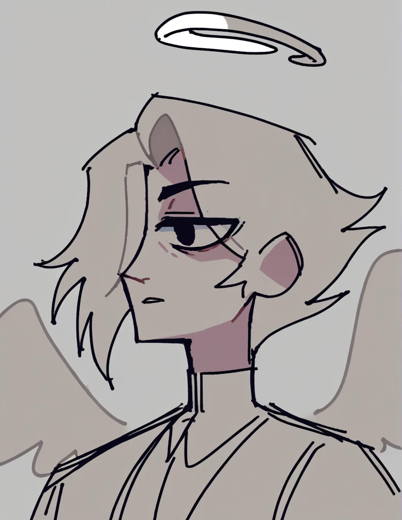 zPDXL, score_9, score_8_up, score_7_up, source_anime, BREAK
sketch, flat color, 1guy, solo, black eyes, vivziepop, helluva boss, portrait, hair over one eye, priest, angel wings