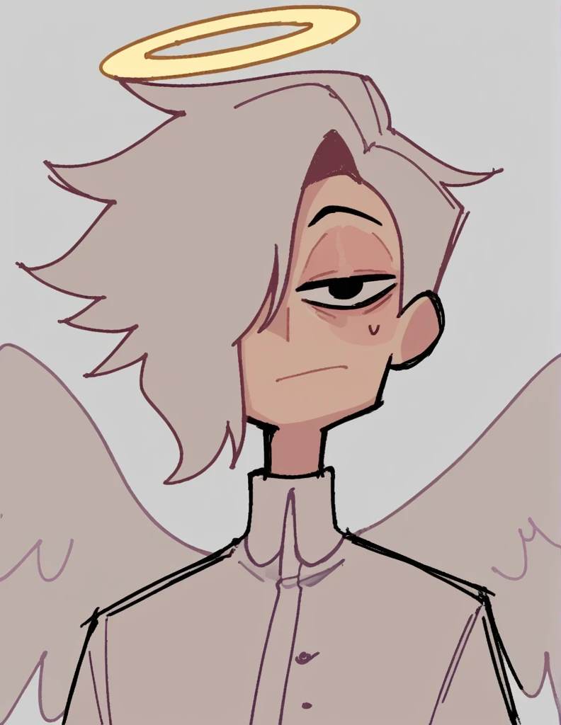 zPDXL, score_9, score_8_up, score_7_up, source_anime, BREAK
sketch, flat color, 1guy, solo, black eyes, vivziepop, helluva boss, portrait, hair over one eye, priest, angel wings