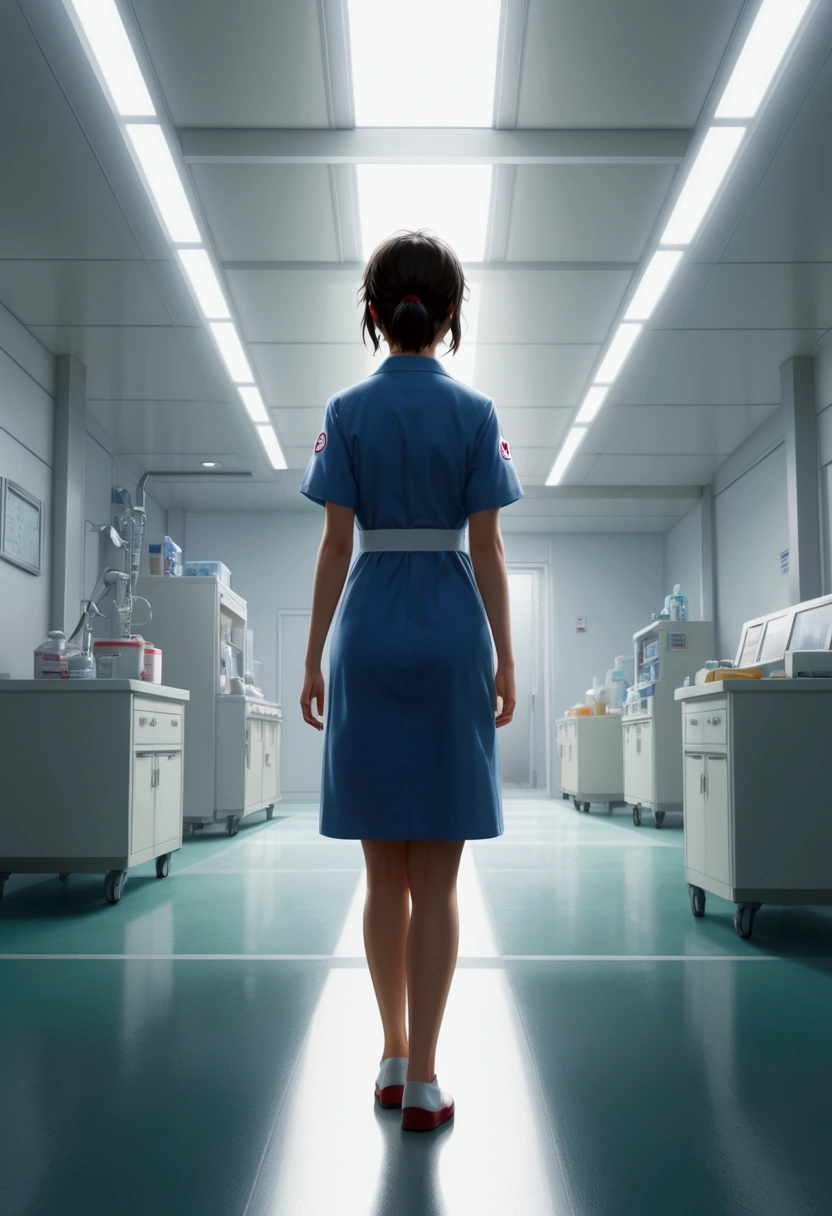 Nurse, full body, by Makoto Shinkai and Makoto Niitsu, cinematic still, (best quality, masterpiece), very aesthetic, perfect composition, photorealistic, intricate details, ultra-detailed, vivid colors