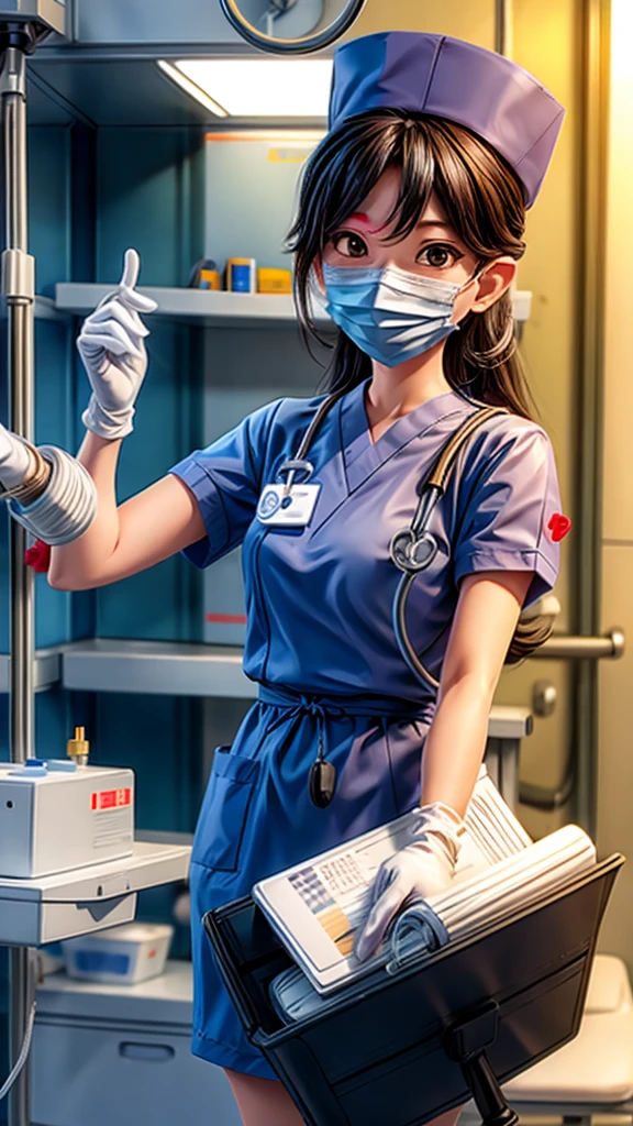 Operating room nurse、Handing the equipment to the doctor、operating、hat、gloves、mask