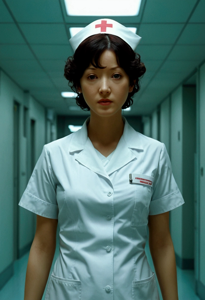 Nurse, full body, by Satoshi Kon, cinematic still, (best quality, masterpiece), very aesthetic, perfect composition, photorealistic, intricate details, ultra-detailed, vivid colors