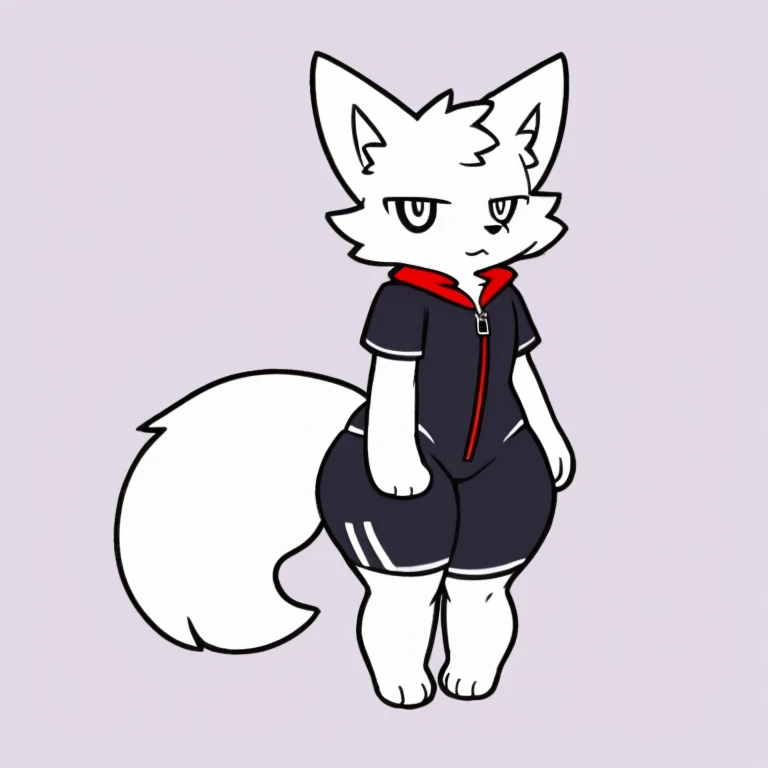 White fur, Wolf, anthro, furry, solo, simple art ,Cold eyes,( wide hips:1.2) ,full body, clothing,See the feet