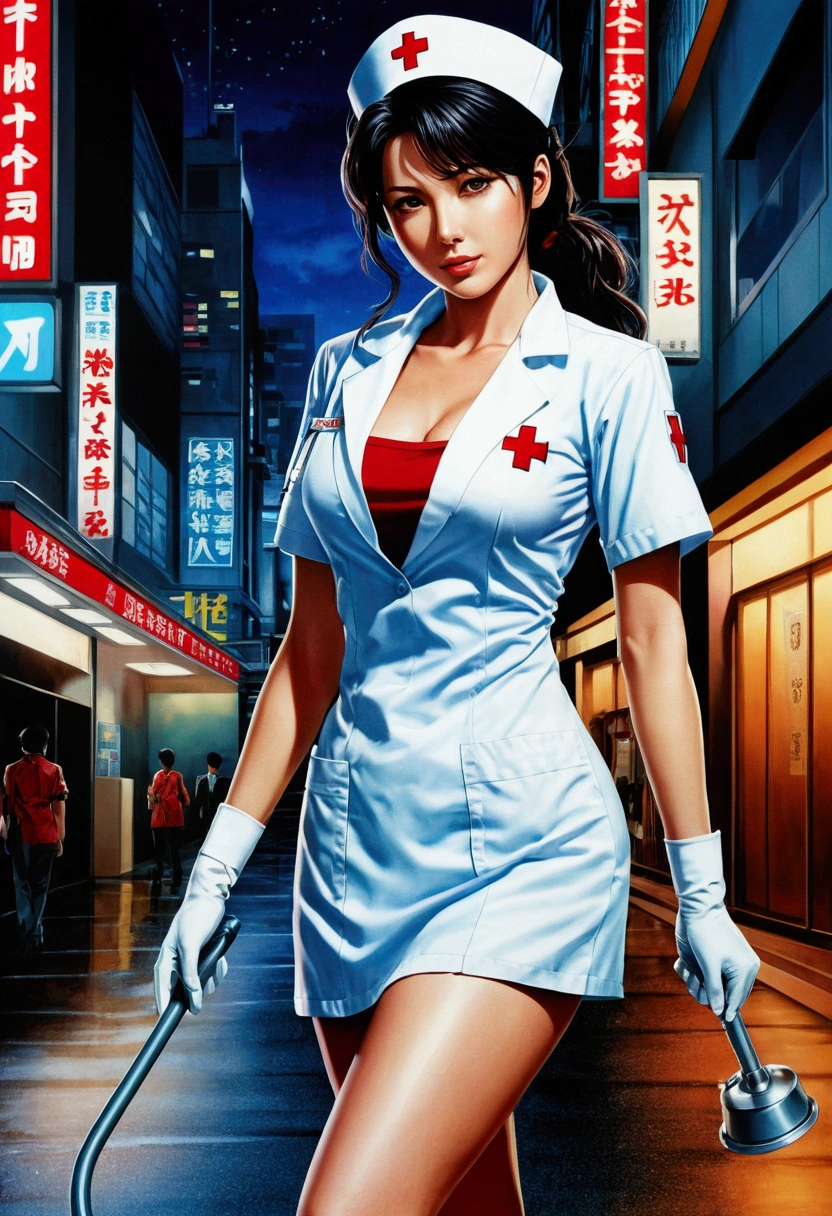 Nurse, full body, by Tang Yau Hoong, cinematic still, (best quality, masterpiece), very aesthetic, perfect composition, photorealistic, intricate details, ultra-detailed, vivid colors