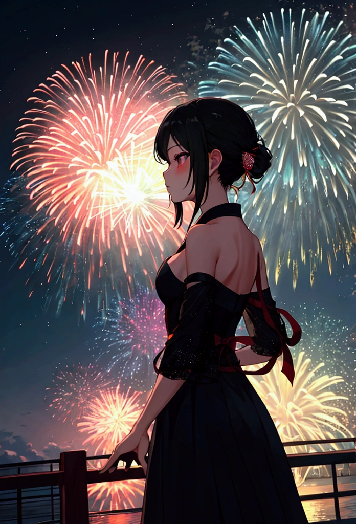 silhouette、night、Fireworks