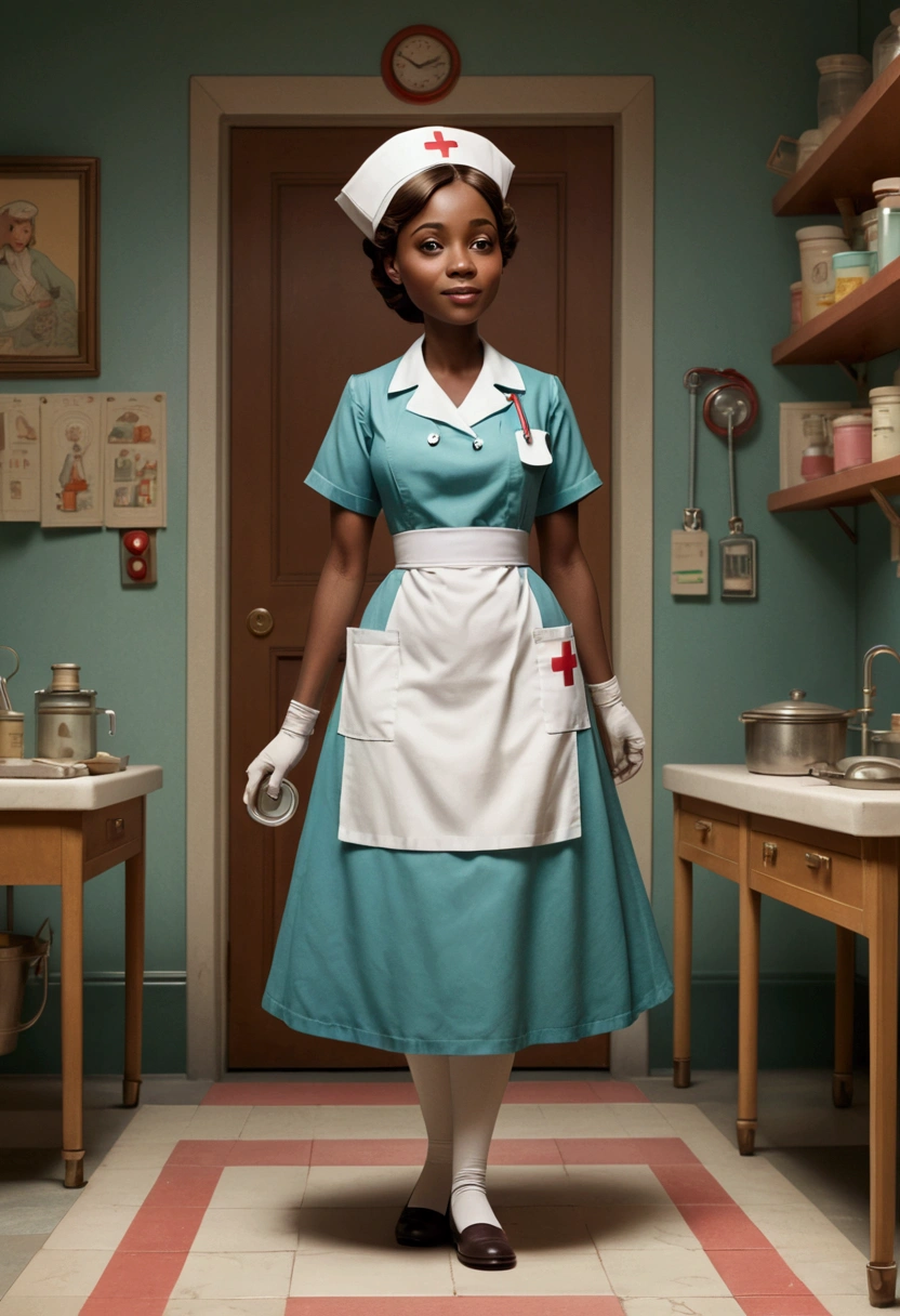 Nurse, full body, by Tang Yau Hoong, cinematic still, (best quality, masterpiece), very aesthetic, perfect composition, photorealistic, intricate details, ultra-detailed, vivid colors