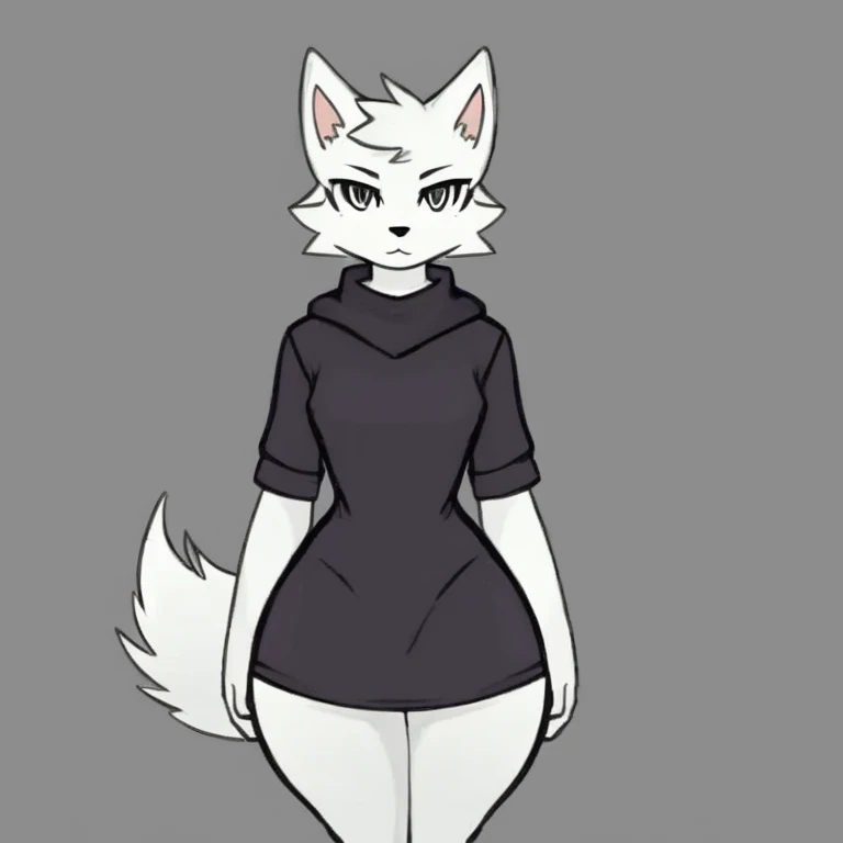 White fur, Wolf, anthro, furry, solo, simple art ,Cold eyes,( wide hips:1.2) ,full body, clothing