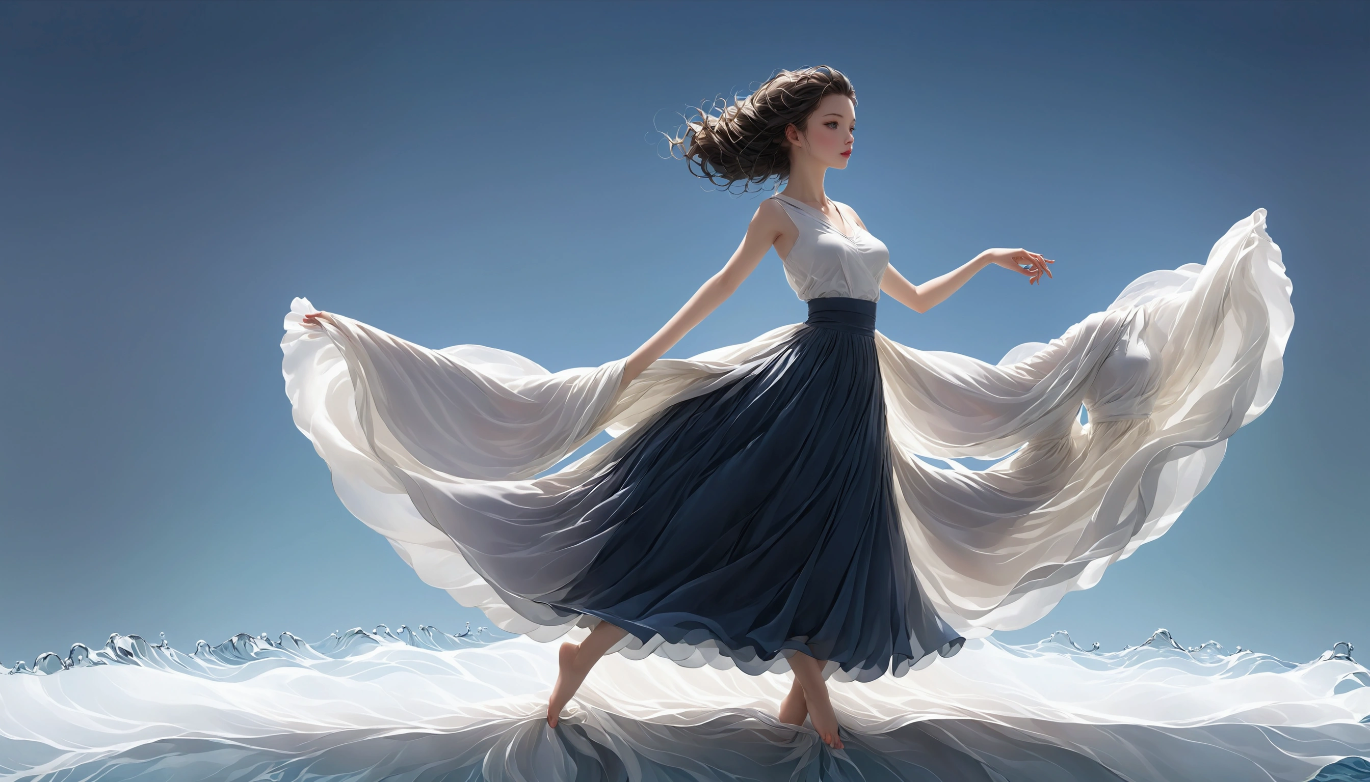 Full screen skirt。Background changed to fabric，Submerged Characters