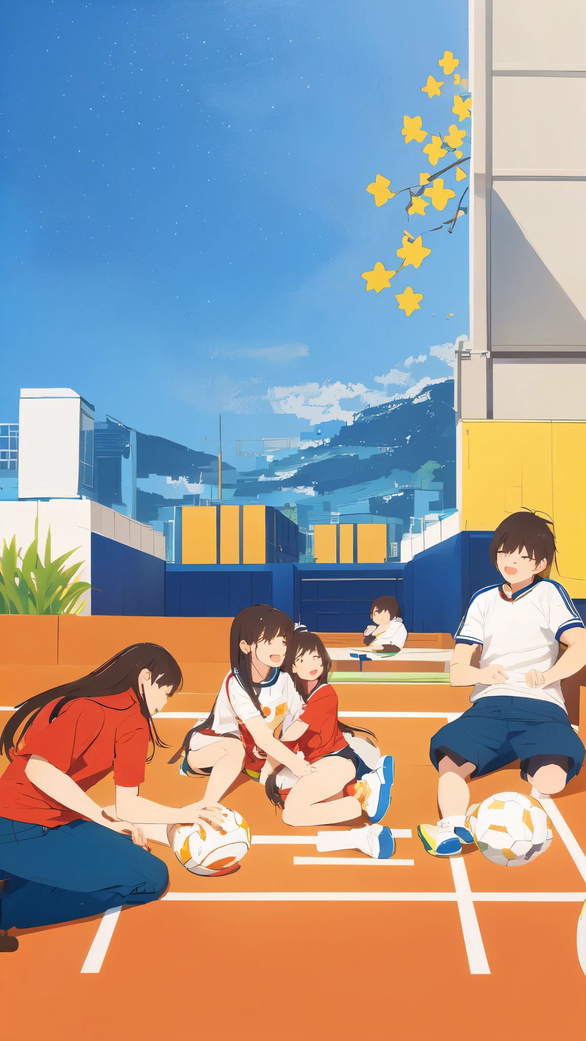 A couple and their children watching a football match, 8k卡通illustration, 游戏illustration,卡通风格illustration, 详细的 2D illustration, 儿童书籍illustration, Flat illustration style, illustration, Children&#39;s illustrations, colorful