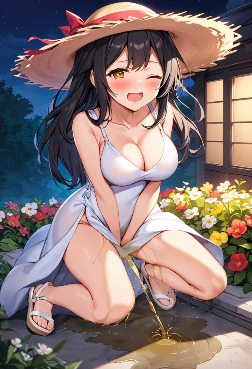 {Best Quality}, {very aesthetic}, {Ultra-detailed}, {Best Illustration}, nsfw, Naughty face, tits out, {nude}, Lots of love juice, Pussy, A big penis grows out of a pussy, penis, solo , futanari masturbation,, futanari