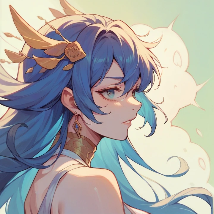 (​masterpiece、top-quality、ultra-detailliert、hight resolution、 Manga:1.2)、(beautifull detailed face)、(beatiful detailed eyes:1.2)、blue hair,