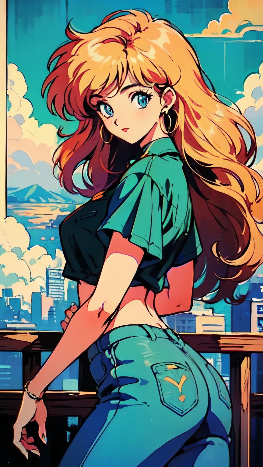 (80's, Retro, City Pop Poster:1.5), (Album cover), (masterpiece, Highest quality), (anime, figure),
Best Photo Poses, Dynamic Angle, Cowboy Shot, blonde Russian girl, 19 years old, Large Breasts, Wide Hips, Perky ass, Round ass,
girl, alone, smile, A perfect eye for detail, Delicate face, blue eyes,
High Fashion,