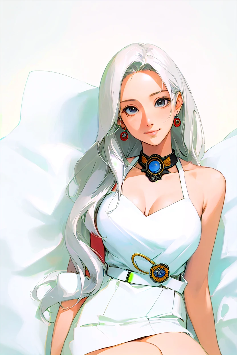 Anime girl with white hair and blue eyes laying in bed - SeaArt AI