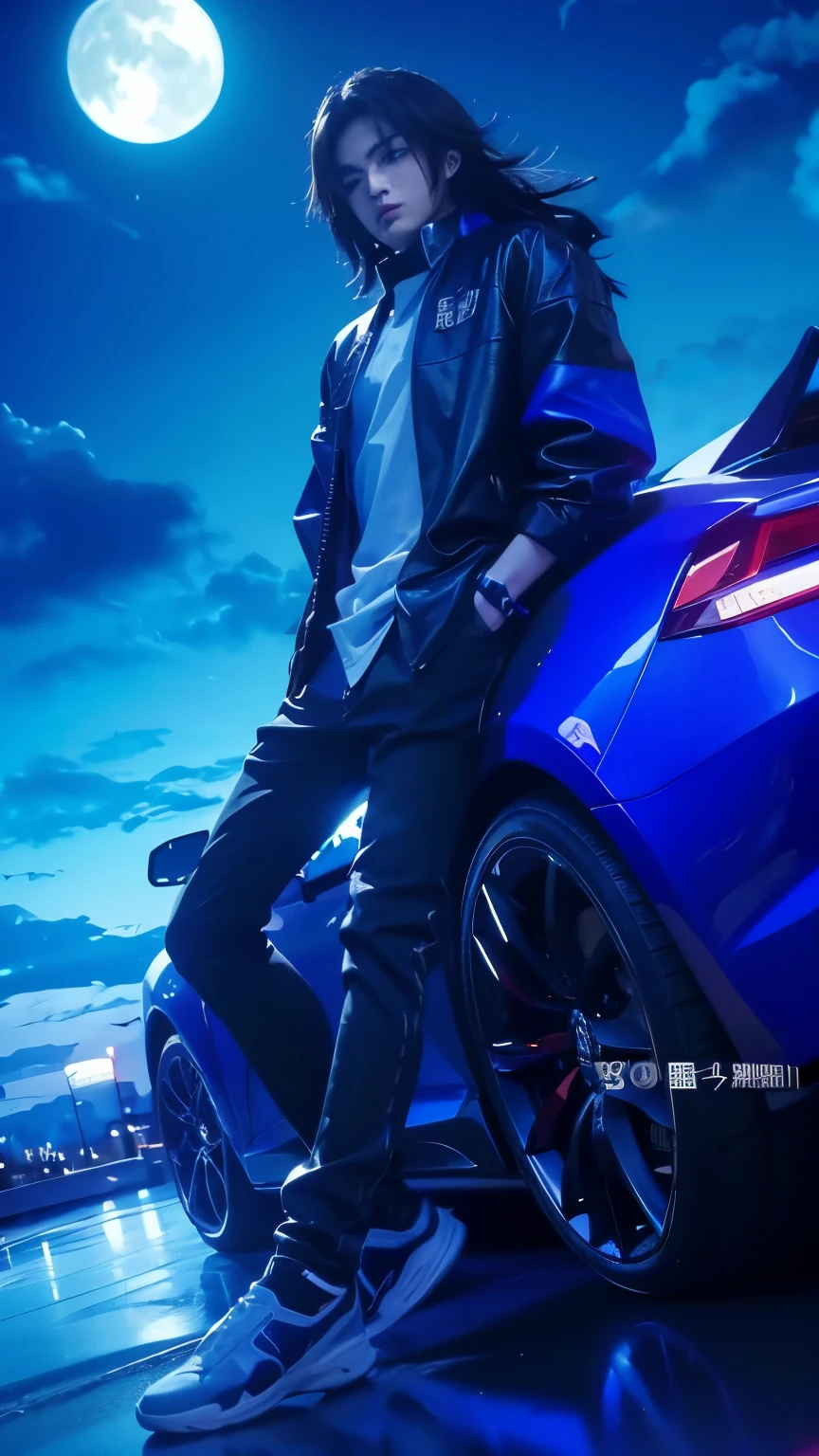 Giyu tomioka, demon slayer, black hair, blue eyes, aestetic car, modern city background, detailed hand, detailed face:1.2, detailed eyes:1.2, ultra-realistic, ultra-detailed, bestquality, masterpiece.