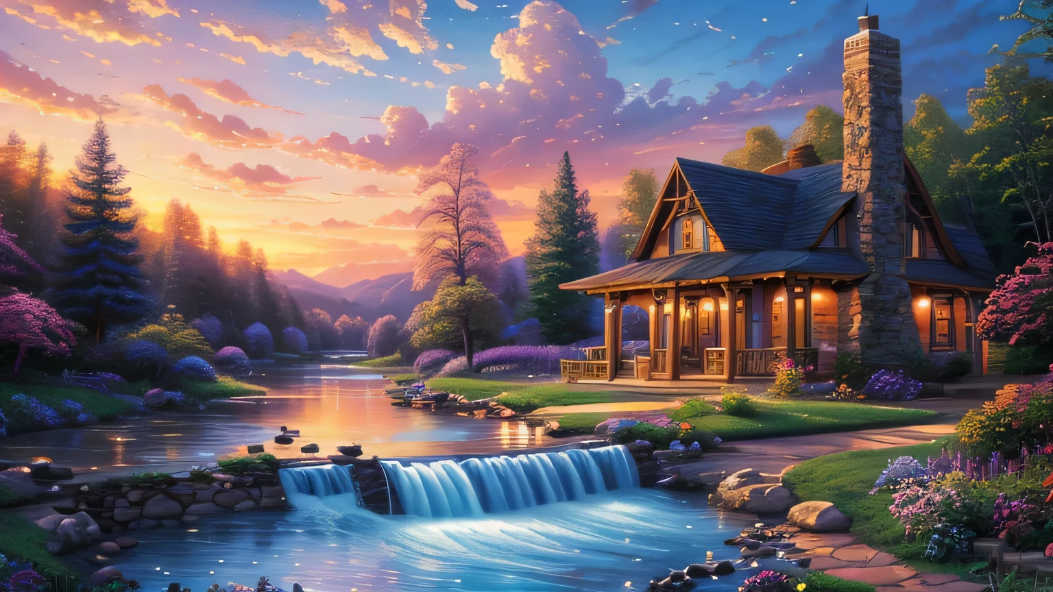 (magical pretty Sky blue stream overlay scene), (Sky), (cloud), Soft lighting, Clean background, beautiful Sky scenery, masterpiece, high quality, Beautiful graphics, High Detail,By Thomas Kinkade (Thomas Kincaid) Draw the, Art Station, Clear focus, Inspiring 8k wallpapers,