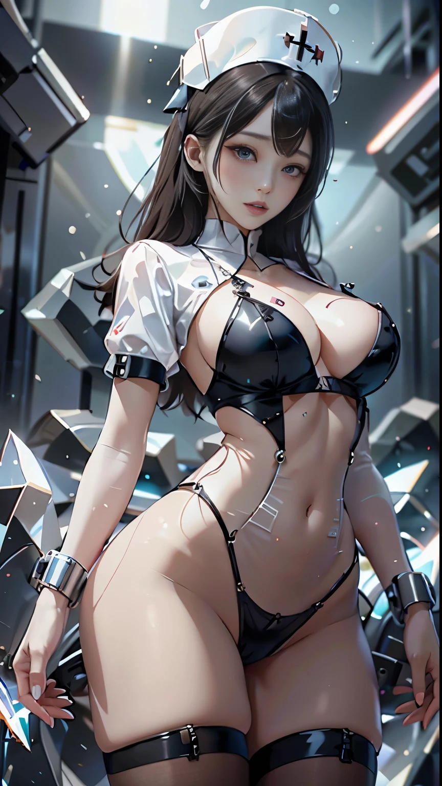 A woman with long black hair and a woman with short blonde hair,20-year-old,,city,night,white tight miniskirt bodysuit,(Harada Makoto),open mouth smile((See-through)),