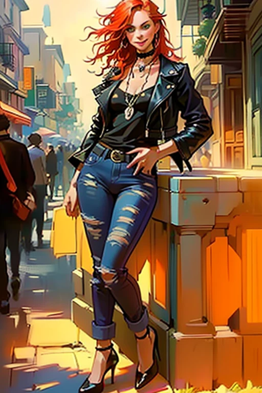 ((night)),(Mardi Gras),New Orleans, French Quarter. ((full body:1.1)),(lustful eyes, laughter:1.3).,(ultra realistic illustration:1.3).Sexy 23yo French woman, dyed red hair, green eyes. fit, natural perky breasts, perfect round ass, (suntan). (bangs, long hair:0.8), smoky eye, mascara, choker, Mardi Gras beads, indigo lace tank top, jeans, high heels. Masterpiece, best quality,(highly detailed:1.2),(detailed face and eyes:1.2), 8k wallpaper, depth of field, natural lighting. core shadows, high contrast, bokeh.(rule of thirds), cinematic, atmospheric, contrast, intricate
