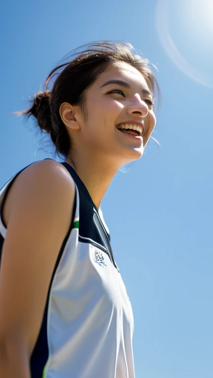 (Highest quality, masterpiece), (Beautiful Japan), (freckles:0.6), ponytail, smile, garden, Track and field athlete