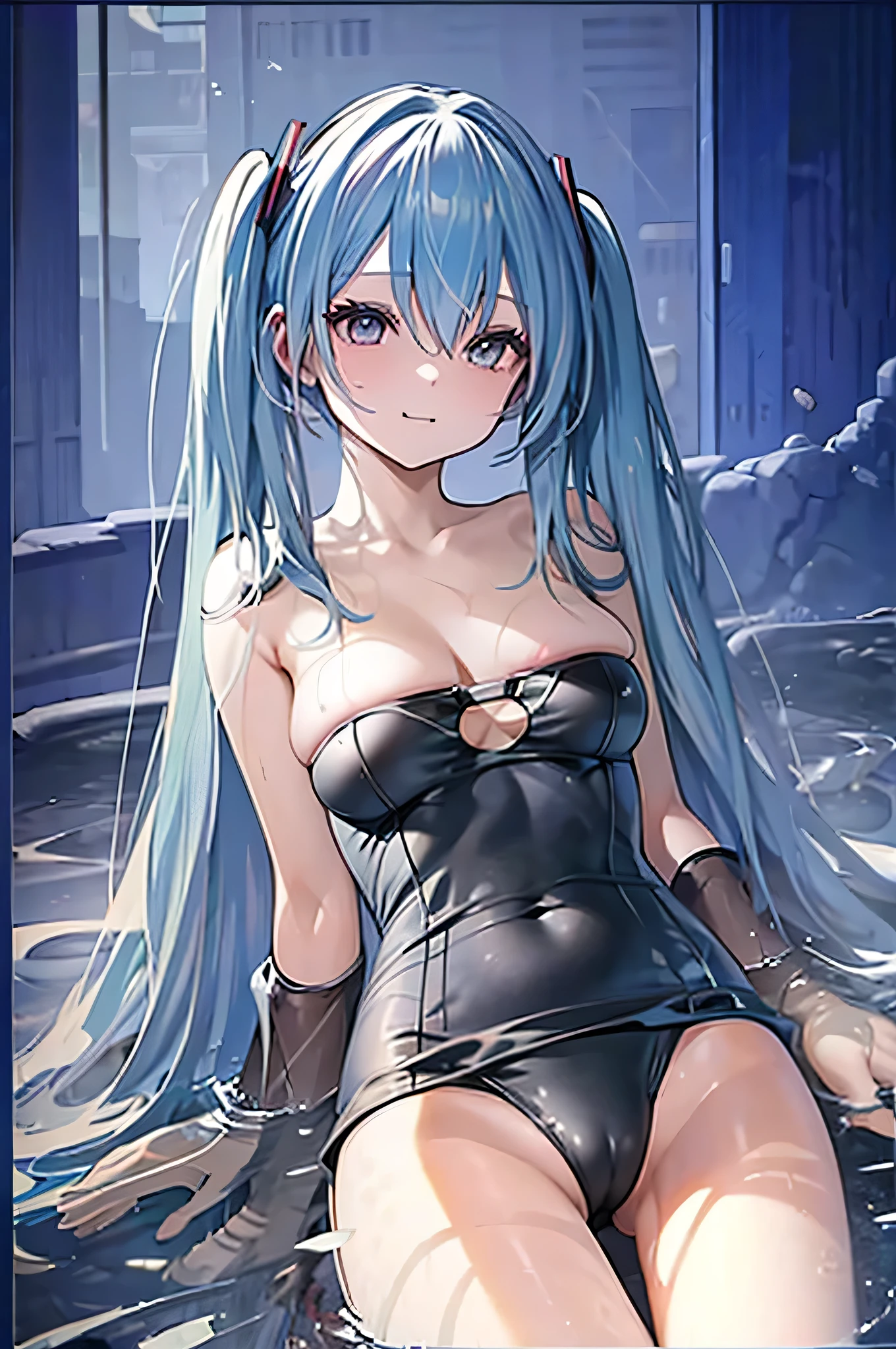 Hatsune Miku Black Swimsuit Shyness smile