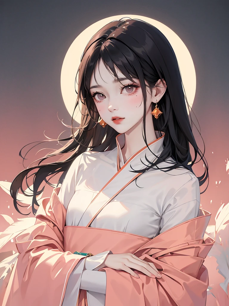 (flat color:1.1),(masterpiece:1.2), original, medium length straight black hair, peach-colored eyes, mature girl　白いブラウス
