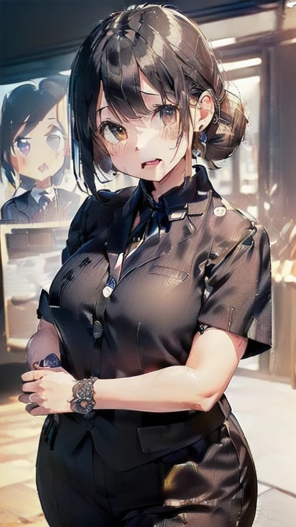 (must be follow these prompts:2.2),masterpiece,best quality,extremely detailed,(in her clothing:2.8),(black trousers on:2),(formal styled business suit:2.2),(とても淫らでInnocent faceをした小柄でほんの少しむっちりした新入社員がそこに一人いる:1.6),(normal body structures:3),(adorable expression:2.2),(usual face:2.2),(japanese pretty girl:1.7),(disposed of passed semen with her clothes to get frousy looks:1.8),(black hair:2.1),(big breasts in her clothing:1.9),(A new employee with an innocent look working inside the office:2.2),(The short new employee, who had been mercilessly ejaculated into the depths of her still-innocent vagina, quickly got herself dressed and in good spirits and returned to work.:2.0),(She is short but has a slightly plump body.:1.7),(The new employee is convulsing with love juices dripping from her pussy.:2.0),(The new employee&#39;s breasts, covered by her business suit, are swelling with intense lust.:2.8),(The corner of a young girl&#39;s body々A new employee whose big breasts are completely toyed with by the lewd urges that wriggle wetly:2.6),(The new employee&#39;s big breasts were infested with lewd, slimy life forms, and they swelled up under her black suit.:2.8),(The black pants that tightly hug the new employee&#39;s thighs are damp with lascivious secretions.:2.5),(The new employee&#39;s vagina and labia majora, covered in love juice, always smell very bad.:2.6),(The new employee&#39;s suit-covered breasts and nipples are bulging with lust.:2.8),(The new employee&#39;s lewd body beneath her clothes is swelling slightly with her lascivious reaction.:2.3),(A short new employee in a business suit working in modern Tokyo:2.2),(The new employee works very diligently.:2.5),(A very pale amber-colored semen is ejaculated onto the new employee&#39;s pretty face, leaving a very pale smear scattered all over it.:1.8),(The new employee has short, thick legs.:1.6),(The new employee&#39;s black business suit jacket and trousers had old semen stains on them.:1.9),(first time々New Employees:2.2),(she looks like japanese idol:2.3),(The black pants are made of a durable fabric that will never tear.:3),(displayed one woman on single picture:3),(she looks like a lolita:2.0),(All of this happened to the new employee himself, not anyone else.:2.1),(A , voluptuous new employee has semen ejaculated all over her black business suit jacket and white blouse.:1.8),(old semen adhered her intervaginal side wall behind black trousers:1.7),(her jizzy vagina is unwashed:2.1),(Slimy semen was leaking from the crotch area of his black trousers.:1.9),(pretty rookie with tough business suit:2.2),(detailed drawing pussy juice through black trousers:2.0),(lady's business jacket and black trousers must be on:2.1),(her mons pubis is smoothly buldged for accumulated love juice behind black trousers:1.8),(in her clothing:2.5),(in her black business jacket clothing:2.1),(black trousers are guarded her buldged pubic mound:1.9),(Make sure to depict the face:5.3),(Calm expression:4.3),(Innocent face:3),(The story focuses on just that one new employee.:3.3),(The only characters that appear are the new recruits.:4.2),(Portrait:7)