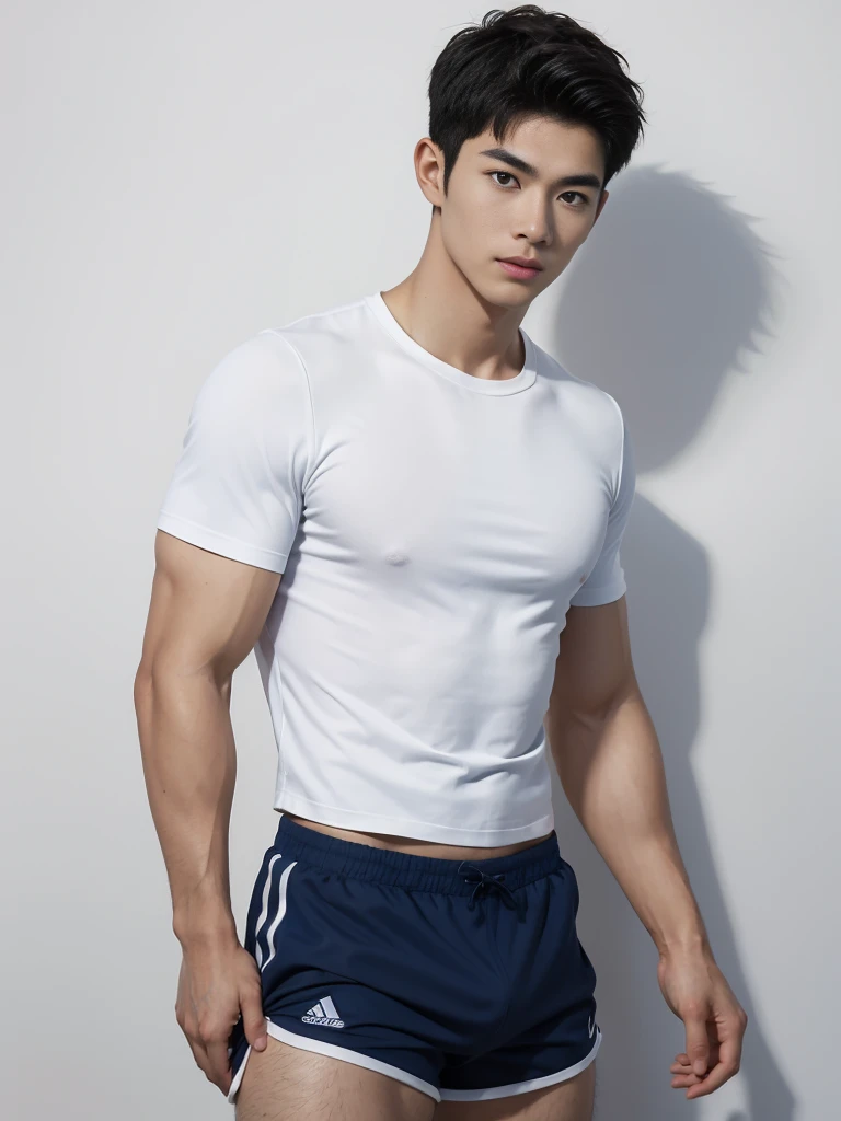 1 Handsome naked Japanese guy ,Sexy pose, A 20 year-old man wearing a Bare chest shirt and Excellent shorts stands against a white background, navy Blue, navy Blue, Sports T-shirt, Blue, Excellent Sportswear, Gorgeous and sexy clothes, Sportswear, Short sleeve, Jinjinshen Blue clothes, Tall young man, Tennis suits, Wearing sportswear, dark Blue decorative clothing,male,Bare chest,Full chest muscles,Swelling of chest muscles,Six-pack,Hips, Handsome,High,Muscles look good,hairy body,Sexy expression, Wheat complexion,black eyes(thin eyes 1:3),Full body image, Excellent, perfect dick shape, Perfect hand details,Detailed you, , Mostly juicy ass, The opening of your legs