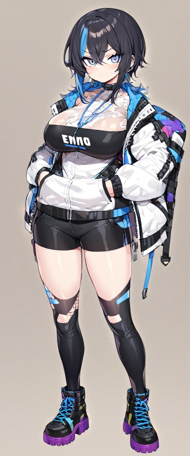 1 girl, perfect body, detailed, big breasts, He is wearing emo style clothes, Pose Horny, view from the front, Whole body, anatomically correct