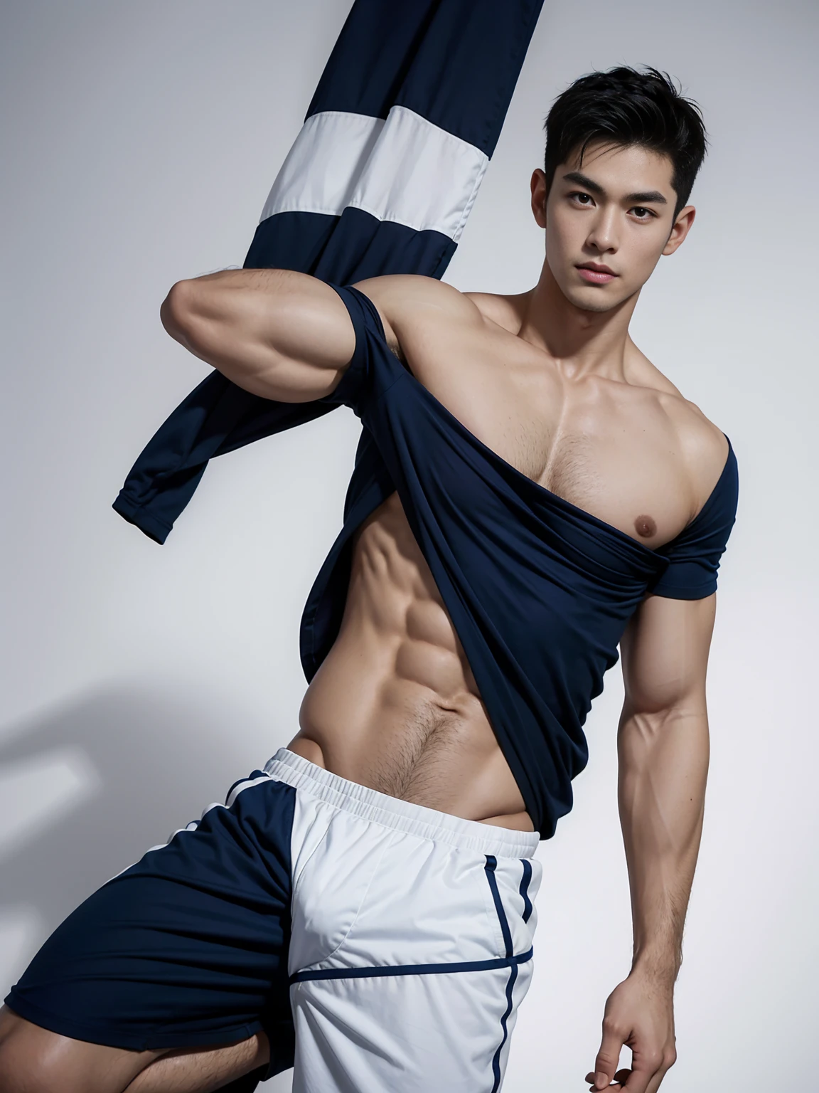 1 Handsome naked Japanese guy ,Sexy pose, A 20 year-old man wearing a Bare chest shirt and Excellent shorts stands against a white background, navy Blue, navy Blue, Sports T-shirt, Blue, Excellent Sportswear, Gorgeous and sexy clothes, Sportswear, Short sleeve, Jinjinshen Blue clothes, Tall young man, Tennis suits, Wearing sportswear, dark Blue decorative clothing,male,Bare chest,Full chest muscles,Swelling of chest muscles,Six-pack,Hips, Handsome,High,Muscles look good,hairy body,Sexy expression, Wheat complexion,black eyes(thin eyes 1:3),Full body image, Excellent, perfect dick shape, Perfect hand details,Detailed you, , Mostly juicy ass, The opening of your legs