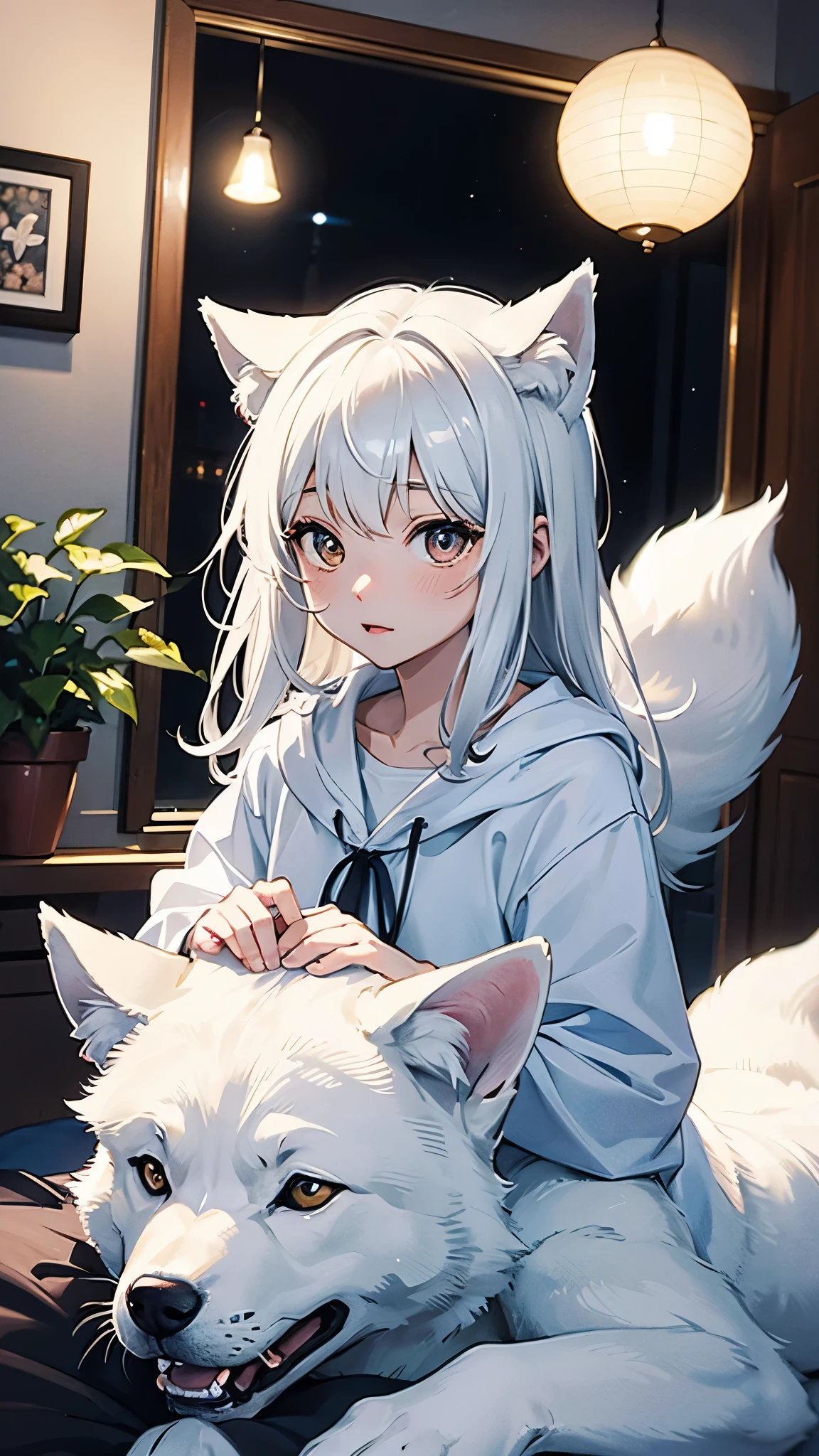 Big white wolf、Shiba Inu、Staying home alone、
