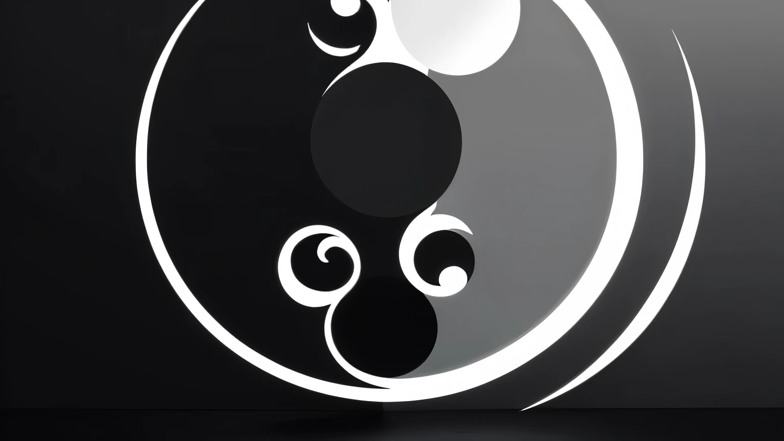 Simple black and white yin yang symbol, surrounded by elements representing balance - day and night, fire and water, sun and moon, minimalist style, clean lines