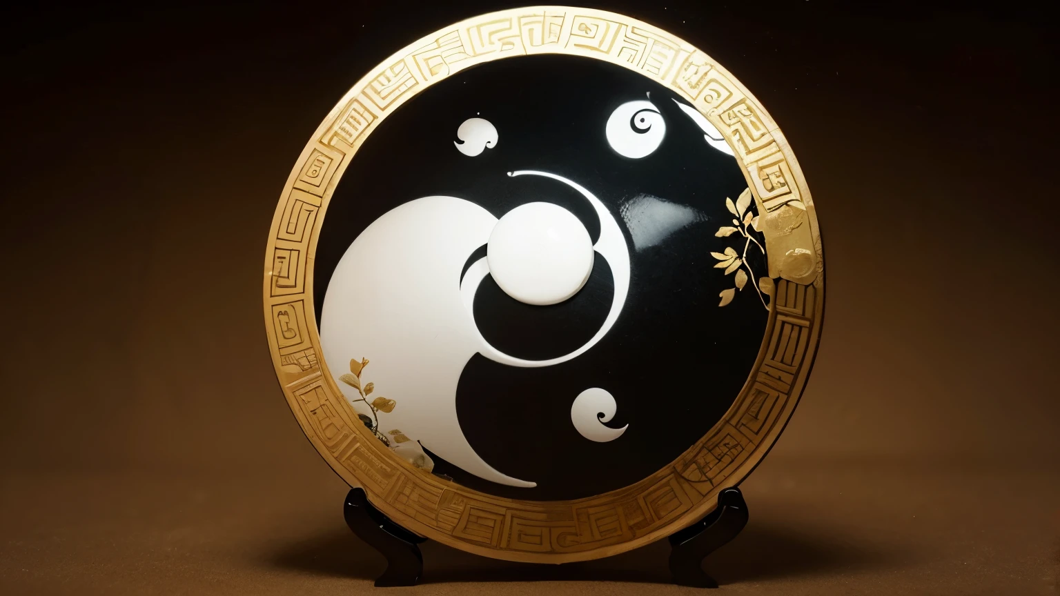 Ancient Chinese scroll or book opened to page with yin yang symbol, surrounded by Chinese characters and philosophical diagrams, mystical atmosphere, detailed illustration style