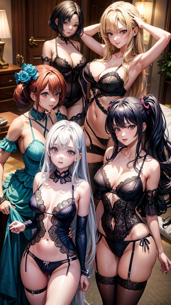 Group of anime girls in lingerie