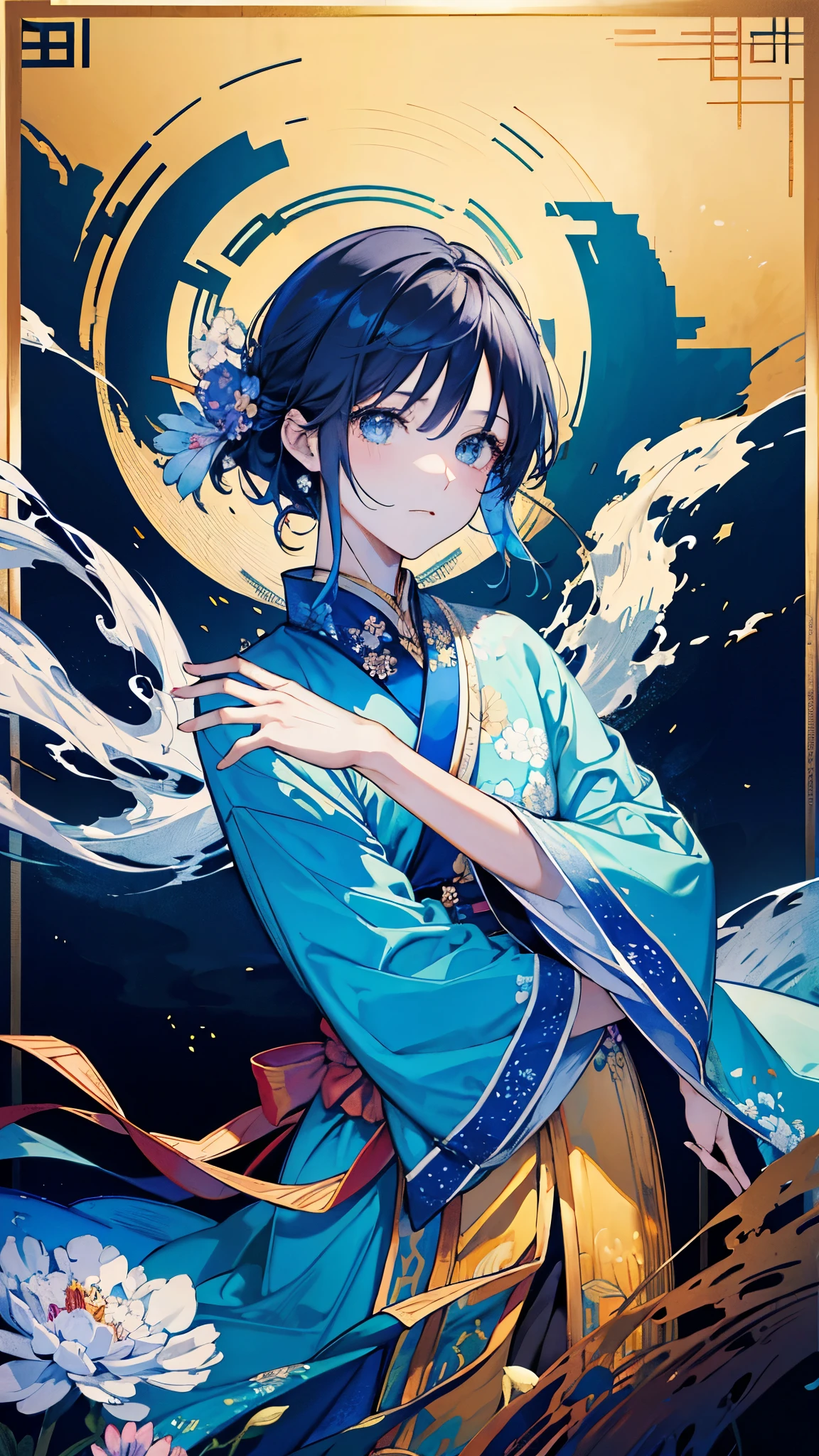 白銀の髪が風にDancing、A woman wearing a black kimono、A beautiful big round moon、A beautiful lake in the forest in the background、水滴がDancing、銀colorの髪飾りをしている、night、enamel，agate，肌colorの世界，Blood Blue Maiden 32k（masterpiece，Kilo，Aoyama Pond，Hyper HD，32K）Long, flowing silvery hair，Blood Pond，bloom， color，Sulky （Post Cock Scarf）， Dancing， looking at the ground， Long white hair， Floating bright blue， Gold tiara with fire cloud pattern， 日本の着物の金絹の黒colorの衣服， （Abstract Metaverse Splash：1.2）， White background，Peony flower, guardian of vitality（Realistically：1.4），明るい銀colorの髪，Smoke on the road，The background is pure， High resolution， detailed， RAW Photos， sharp， Nikon D850 film stock photo by Jefferies Lee 4 Kodak Portra 400 camera F1.6 shots, 豊かなcolor彩, Ultra-realistic vivid textures, Dramatic lighting, Unreal Engine Art Station Trends, Cinestia 800，A girl with long, flowing, bright silver hair，giant colorful bubbles、princess、kimono