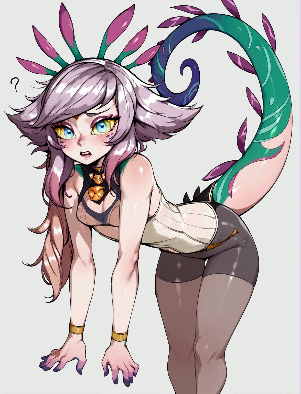 Neeko, score_9, score_8_up, score_7_up, score_6_up, score_5_up, score_4_up, BREAK 1girl, blonde hair, loose hair, swept bangs, blue eyes, long eyelashes, confused expression, bent over, blunt bangs, short, BREAK solo, small breasts, skinny, arched back, thigh gap, princess outfit, BREAK (snowy background:1.2), simple background, innocent, lovely, adorable,
