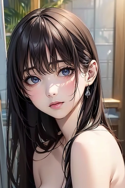 (Highest quality)),(超High resolution),(Very detailed),(Detailed Description),((The best CG)),(masterpiece),Ultra-detailed art、(Highest quality、8k、32K、masterpiece)、(Realistic)、(Realistic:1.2)、(High resolution)、Very detailed、Very beautiful face and eyes、1 female、Tight waist、Delicate body、(Highest quality、Attention to detail、Rich skin detail)、(Highest quality、8k、Oil paints:1.2)、Very detailed、(Realistic、Realistic:1.37)、Bright colors、super detailed skin,1girl,teenager,kawaii,cute lip, blue-gray eyes, crisp bangs,straight hair, raven black hair, long hair, medium build, (completely nude:1.2),nipples, (pubic hair:1.2),(Wet:1.0),(Shower:1.2),Bathroom,(Misty:1.5) full-face blush