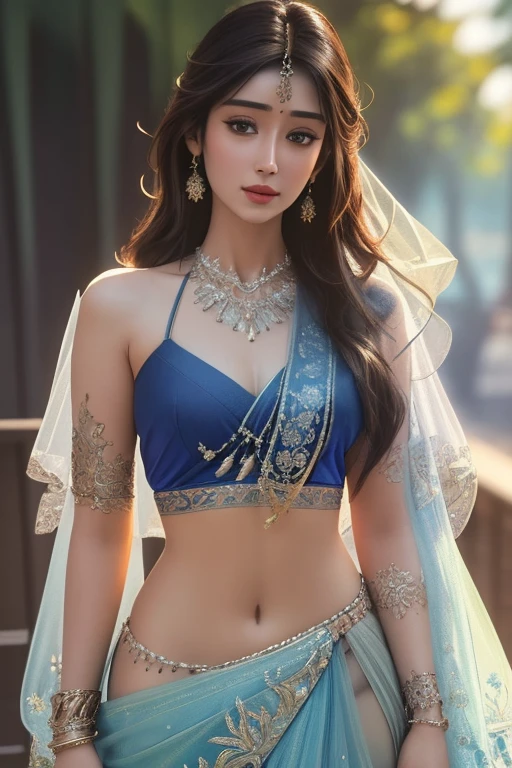 best quality, masterpiece, detailed, realistic, 1girl, detailed, realistic body, detailed eyes, detailed face, ultra high details, masterpiece,
Indian girl, Indian saree, looking at viewer, fair skin, modern, navel, indian model,
masterpiece, best quality, highest quality, cinematic lighting, (volumetric lighting), extremely detailed CG unity 8k wallpaper, focused, 8k wallpaper, 4k wallpaper, extremely detailed, ultra realistic, photorealistic, sharp focus, absurdres, (HDR:1.2), (high contrast), photograph, detailed and intricate, instagram, portrait, highly detailed, digital painting, artstation, concept art, smooth, sharp focus, illustration, cinematic lighting (wearing a blue-sari)A young woman with white skin