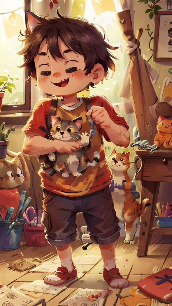 A cat in his hand,Happy Mood,Master picture quality