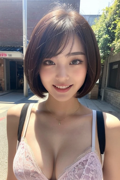 ((Best quality, 8k, Masterpiece :1.3)), ung girl, emphasizing on her youthful charm: 1.3, (short hair, visible breast: 1.2), strappy bra: 1.2, radiant skin, captivating eyes, long eyelashes, playful smile, outdoors

(High-definition, high resolution: 1.3), 1 yogirl, showcasing her youthful spirit: 1.3, (short bob haircut: 1.2), lace bra: 1.2, expressive face, captivating eyes, pink lips, casual smile, urban setting

(Photore