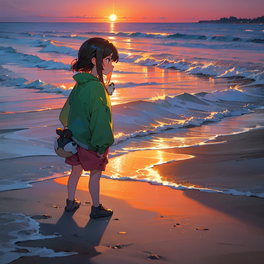 Sad looking at the sunset on a beach with toads 