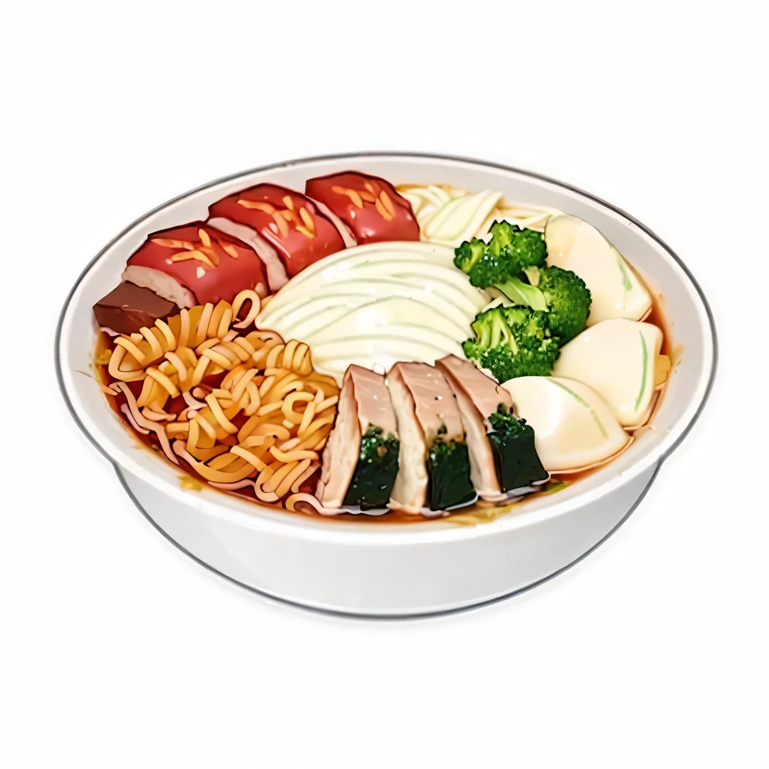 there is a bowl of food with broccoli and meat in it, bowl filled with food, Monitor, Hand-Pulled Noodle, Cangyue, smooth!!, hot food, Tanjiro, Anime Food, Kitawa is never satisfied, Detailed hot belly, delicious, bowl, Guande, full plate, daopao, unknown, Fantasy food, broad