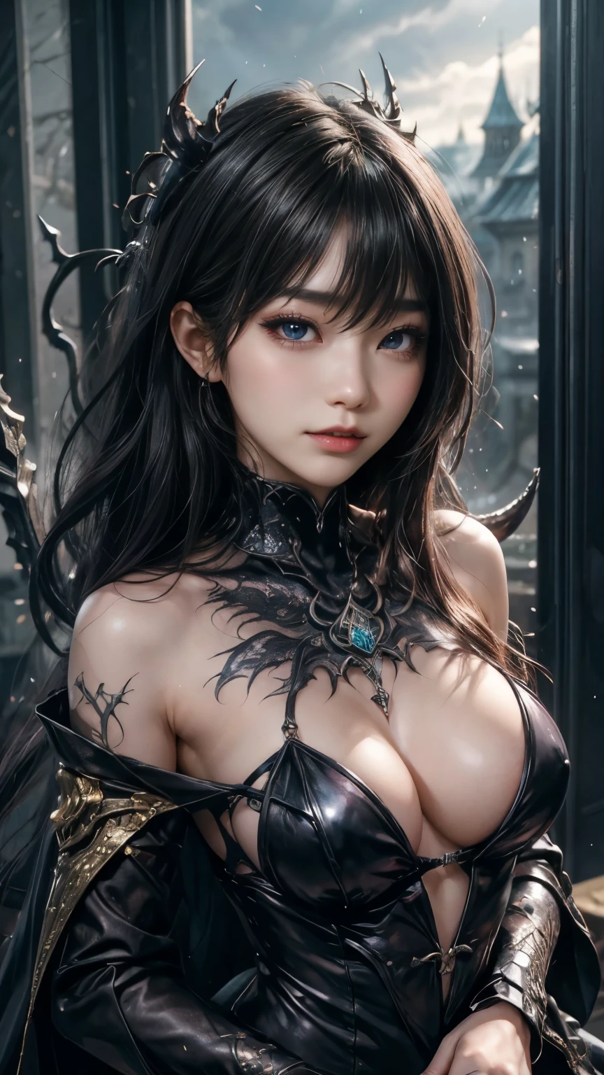 (Highest quality,4K,8k,High resolution,masterpiece:1.2), Very detailed, (Realistic,photoRealistic,photo-Realistic:1.37),(Beautiful attention to detail, Beautiful lip detail, Very detailed目と顔, Long eyelashes), ),(Fatal Beauty,Attractive beauty) ,(A supple and powerful physique),(Sensual charm),(Mysterious charm:1.1),(Captivating silhouette),Studio Lighting,Physically Based Rendering,Vibrant colors, 強力なスーパーevil女ズアップでポーズをとる, Black Goddess (Expose your shoulders), length, Flowing purple hair, View your viewers, Very detailed顔, Perfect hands, Blue smoke swirling around her, evil事を愛する, Captivating blue eyes, Dark fantasy,  ， realistic girl rendering, 8k 芸術的なドイツのボケ, Enchanting girl, Real Girls, Gurwitz, Gurwitz-style artwork, Girl Roleplay, Realistic 3D style, cgstation Popular Topics,, 8kポートレートレンダリング,（truth，truth：1.4）、Genuine, Symmetric, Attention to detail, Esoteric arachnids lady, Spider Queen Elise, League of Legends, Esoteric arachnids, Combat Stance, ( The body is made with liquid metallic paint in metallic mauve and metallic black.....、It beautifully depicts the female form.......。), length, Sharp Fangs, nature, ((Complex metallic colors decorate the foreground)), (( Fluid Mechanics, The most beautiful smooth scale face makeup, Smirking expression)) - Dark blood, Onyxia、Noir painting of a beautiful young witch, length purple hair, dark purple lips, evil, evil女, smile, Black Prom Dress, She is coming to you, close, Bright Blue Eyes, Surrounded by swirling pink smoke, Genuine, Attention to detail, Highest quality、、A beastly demon wields a vicious blade, Blood Chain, Behemoth Bones, Snake-like tentacles, Cruel Teeth, Expressions of madness, Oppressive Dungeon. 8kビジョンが恐怖を露呈, Ultra HD detail makes monsters stand out, Grotesque shadows dance, The creature whispers, Stifling atmosphere, Vision problems, Visible Madness. blade, A flash of evil intent shines, reflect (Light) Beyond the Darkness, Elucidate (Sharp details) and、Add a dizzying dimension to the impending chaos.