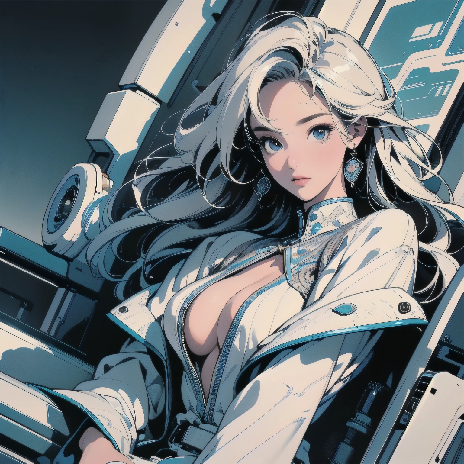 (((masterpiece, Highest quality)))、(((32K Wallpapers)))、The most detailed machine、(((A highly detailed and complete white futuristic machine with a woman)))、The most detailed background、(((Flat Chest)))、(((Surrounded by many complex, sophisticated, futuristic machines)))、head shot,((((more various angle))))、((Overall colorfully))、A perfect machine、(((Perfect Face)))、(((The most complete machine of the future)))、Detailed Hair、anime、Artistic、Abstract、Fisheye Lens