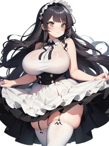 Black Hair,White ta Costume,White Long Boots, Purple eyes, Chubby and curvy body, middle~Big breasts