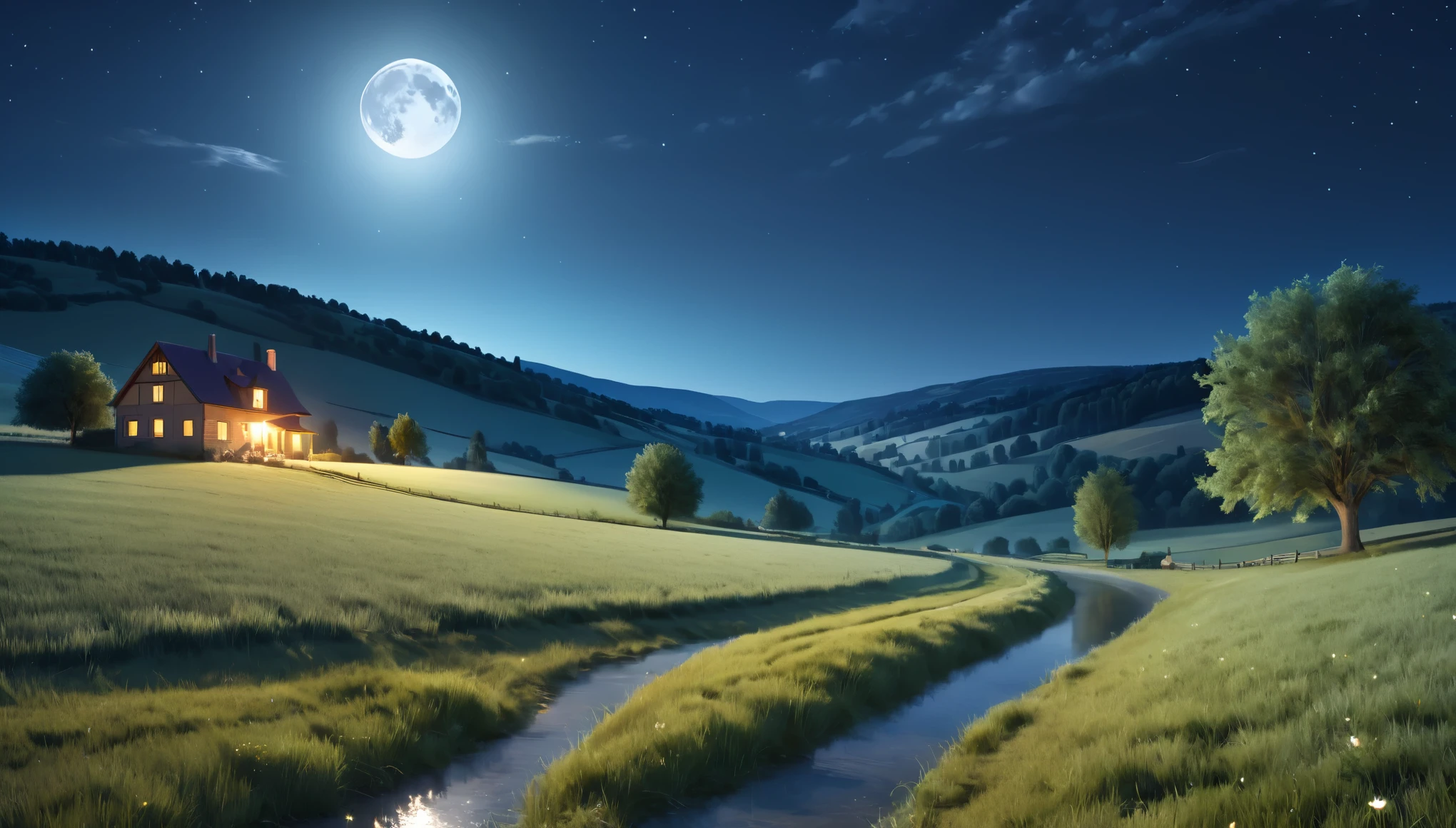 night,countryside,star,moon,Highest quality, 8k, High resolution, masterpiece:1.2, Very detailed, Realistic:1.37, High resolution, 超High resolution, Very detailed, Professional, Vibrant colors