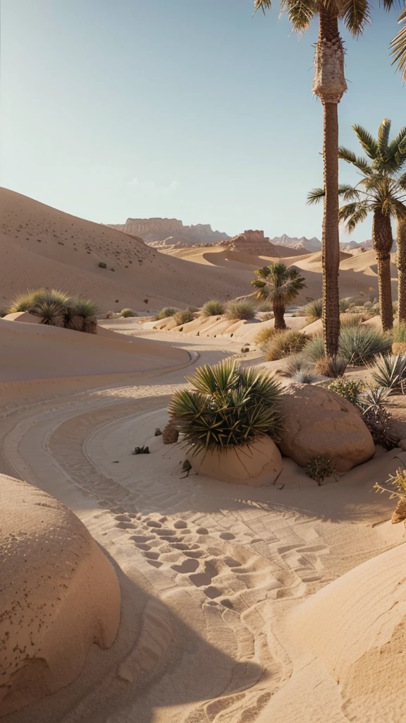 Desert Oasis: A palm tree oasis in the desert, combining De Graaf's landscape mastery with Bayne's color palette.
hyperrealism, photorealism, hyperdetailing masterpiece. Digital photography. Digital art. perfect aestetic composition, stunnig visualy, beautiful detailed complex insanely detailed octane rendering, trending on artstation, Soft natural surround cinematic perfect light, vivid and vibrent colors.
by Y. Hover at Yarons Canvas.