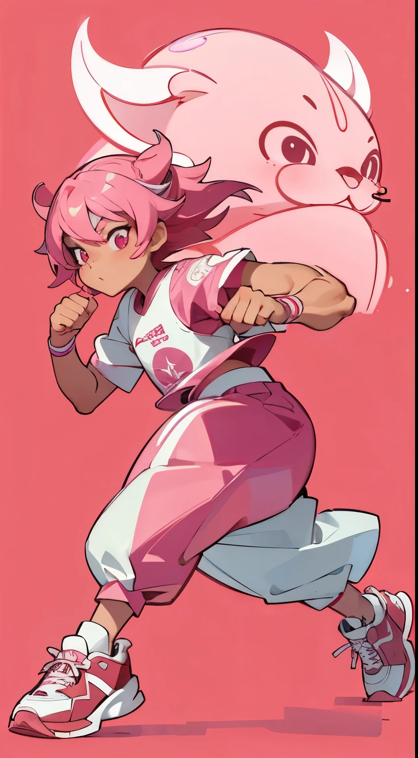 A light carmine pink lotus flower-themed mascot character, Wearing big sneakers, Magazine Cover, brand ads, mascot monster, Simple Background, Running around, raised fist, projected inset, UHD, best quality, highres, 8k